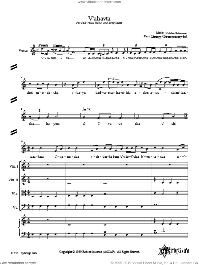 V'ahavta sheet music for choir (Strings) by Robbie Solomon, intermediate orchestra