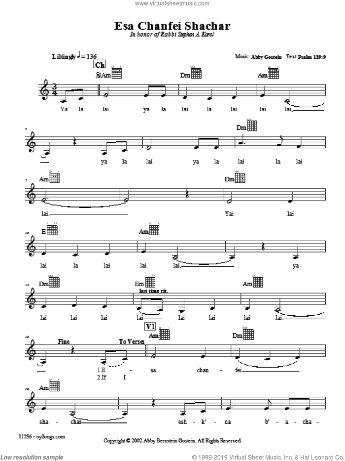 Esa Chanfei Shachar sheet music for voice and other instruments (fake book) by Abby Gostein, intermediate skill level