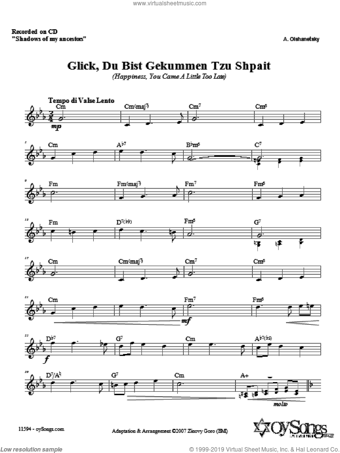 Glick sheet music for voice and other instruments (fake book) by Zinovy Goro, intermediate skill level