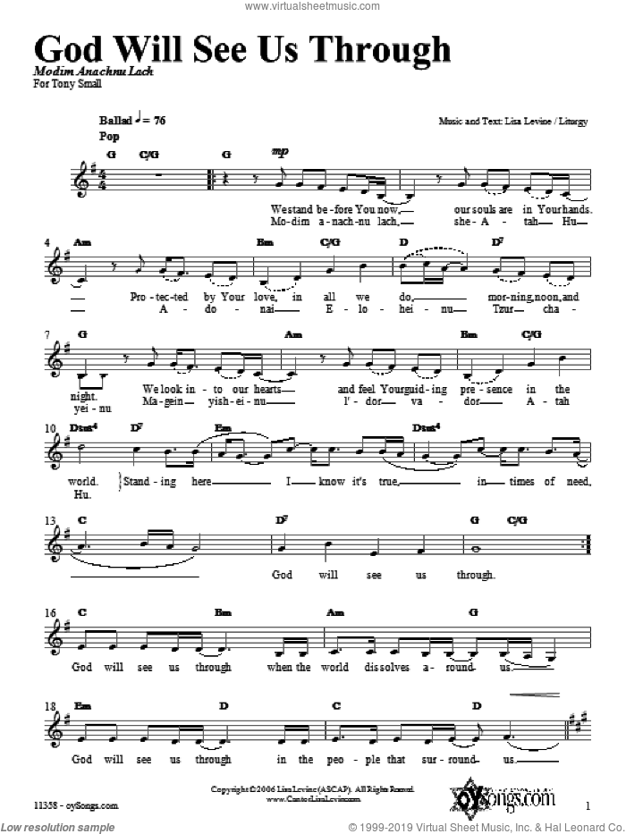 God Will See Us Through sheet music for voice and other instruments (fake book) by Lisa Levine, intermediate skill level