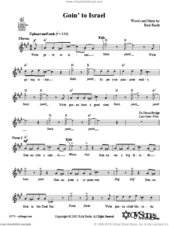 Goin' to Israel sheet music for voice and other instruments (fake book) by Rick Recht, intermediate skill level