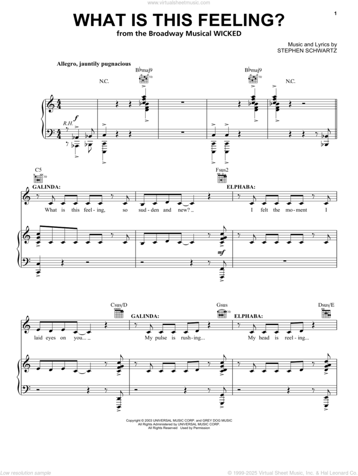 What Is This Feeling? (from Wicked) sheet music for voice, piano or guitar by Stephen Schwartz and Wicked (Musical), intermediate skill level