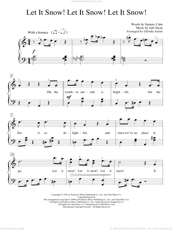 Let It Snow! Let It Snow! Let It Snow! sheet music for piano solo (elementary) by Sammy Cahn, Glenda Austin and Jule Styne, beginner piano (elementary)