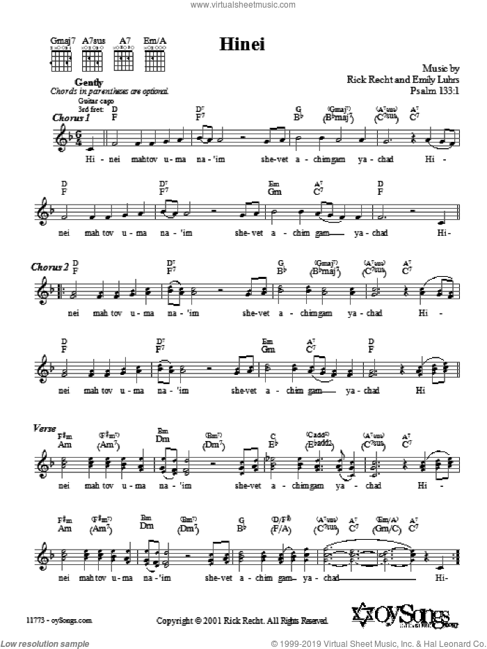 Hinei sheet music for voice and other instruments (fake book) by Rick Recht, intermediate skill level