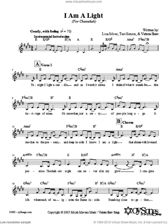 I Am A Light (Shoah Version) sheet music for voice and other instruments (fake book) by Lisa Silver, intermediate skill level