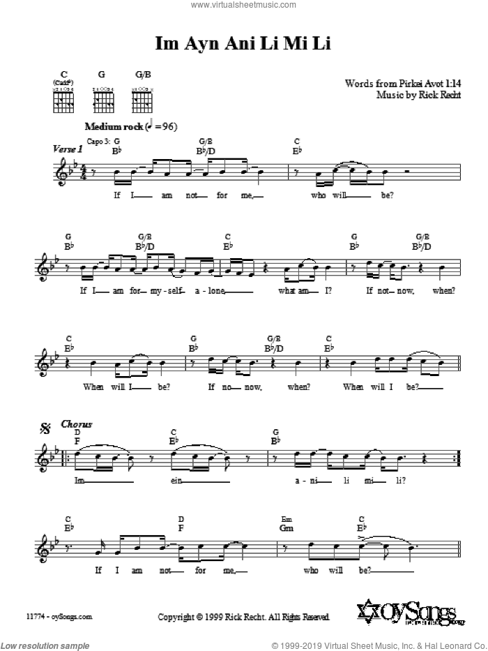 Im Ayn Ani Li Mi Li sheet music for voice and other instruments (fake book) by Rick Recht, intermediate skill level