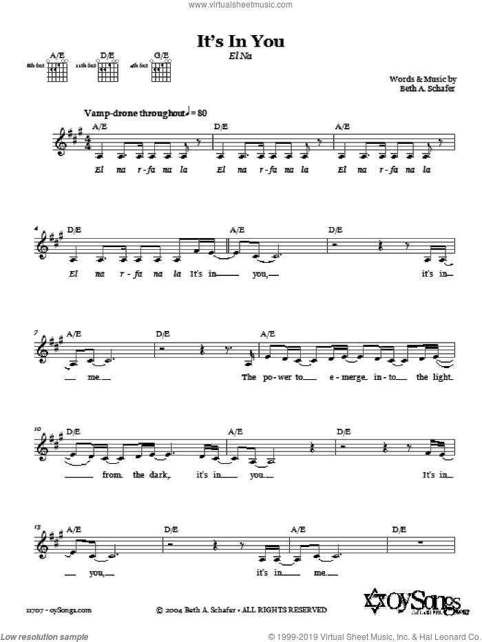 It's In You (El Na) sheet music for voice and other instruments (fake book) by Beth Schafer, intermediate skill level
