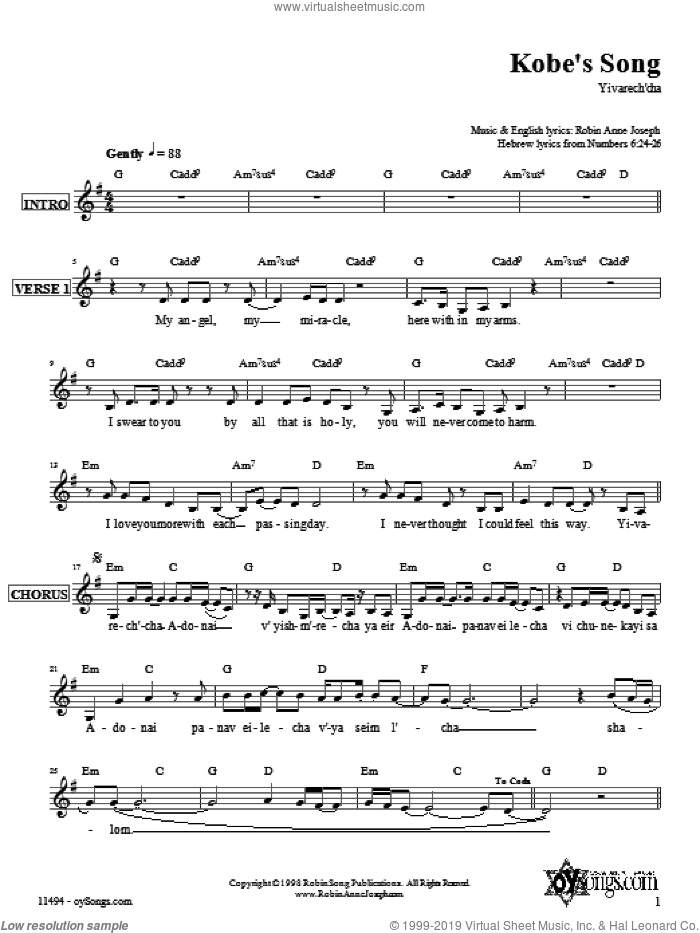 Kobe's Song sheet music for voice and other instruments (fake book) by Robin Joseph, intermediate skill level
