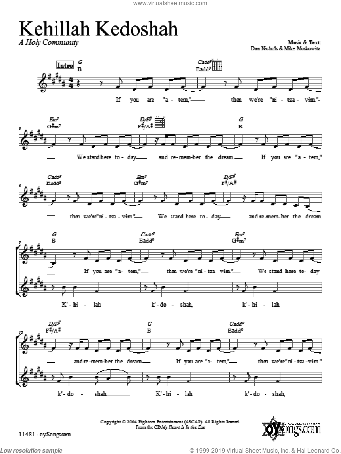 Kehillah Kedoshah sheet music for voice and other instruments (fake book) by Dan Nichols, intermediate skill level