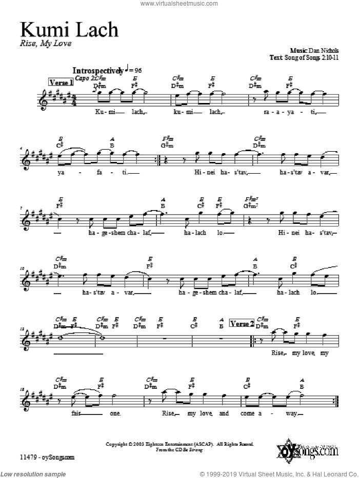 Kumi Lach sheet music for voice and other instruments (fake book) by Dan Nichols, intermediate skill level