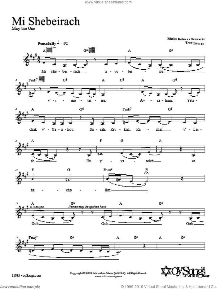 Mi Shebeirach sheet music for voice and other instruments (fake book) by Rebecca Schwartz, intermediate skill level
