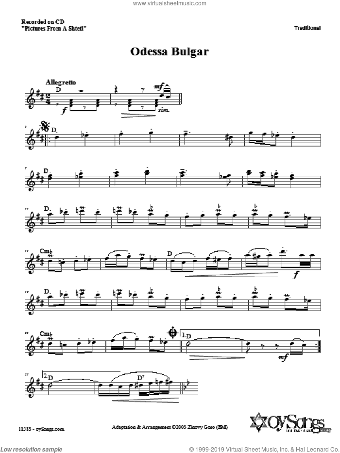 Odessa Bulgar sheet music for voice and other instruments (fake book) by Zinovy Goro, intermediate skill level