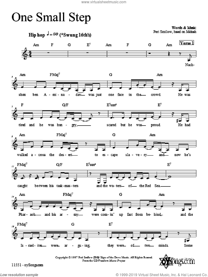 One Small Step sheet music for voice and other instruments (fake book) by Peri Smilow, intermediate skill level