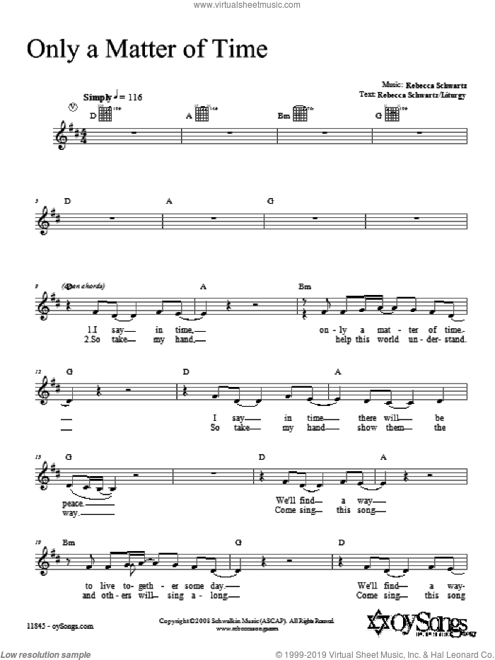Only a Matter of Time (Oseh Shalom) sheet music for voice and other instruments (fake book) by Rebecca Schwartz, intermediate skill level
