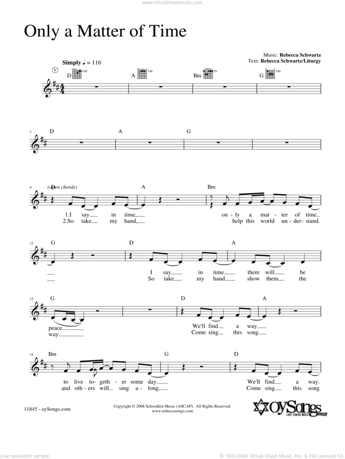 Only a Matter of Time (Oseh Shalom) sheet music for voice and other instruments (fake book) by Rebecca Schwartz, intermediate skill level