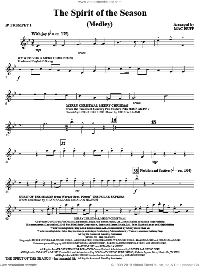 The Spirit Of The Season (Medley) (complete set of parts) sheet music for orchestra/band by Mac Huff, intermediate skill level