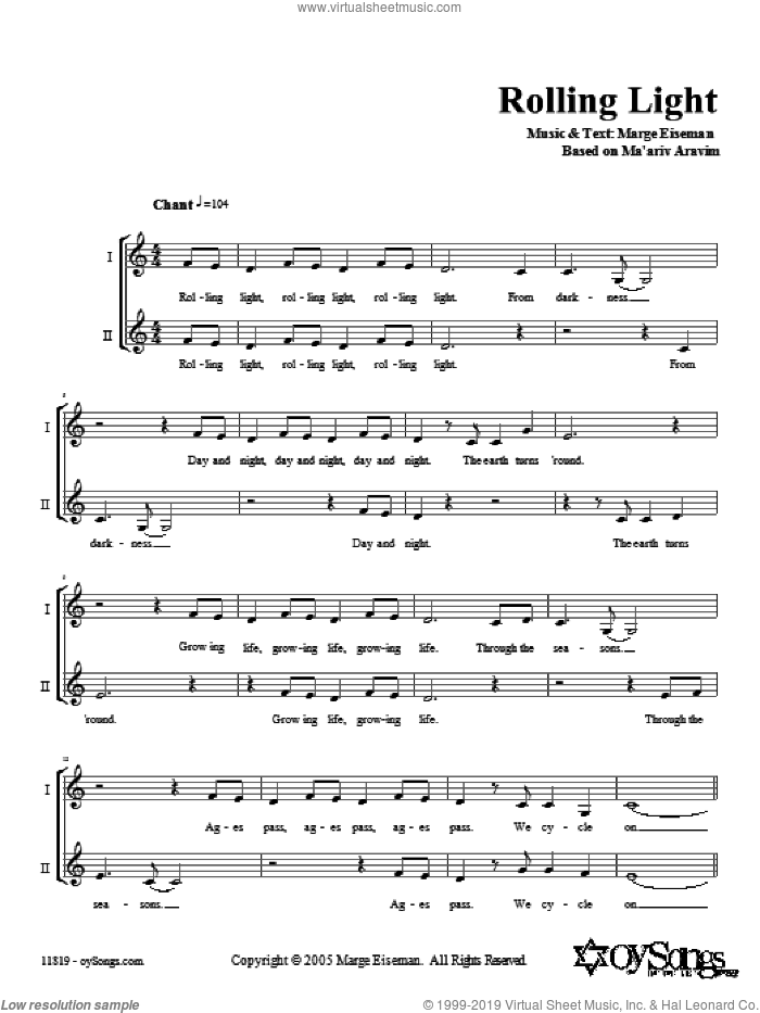 Rolling Light sheet music for voice and other instruments (fake book) by Marge Eiseman, intermediate skill level
