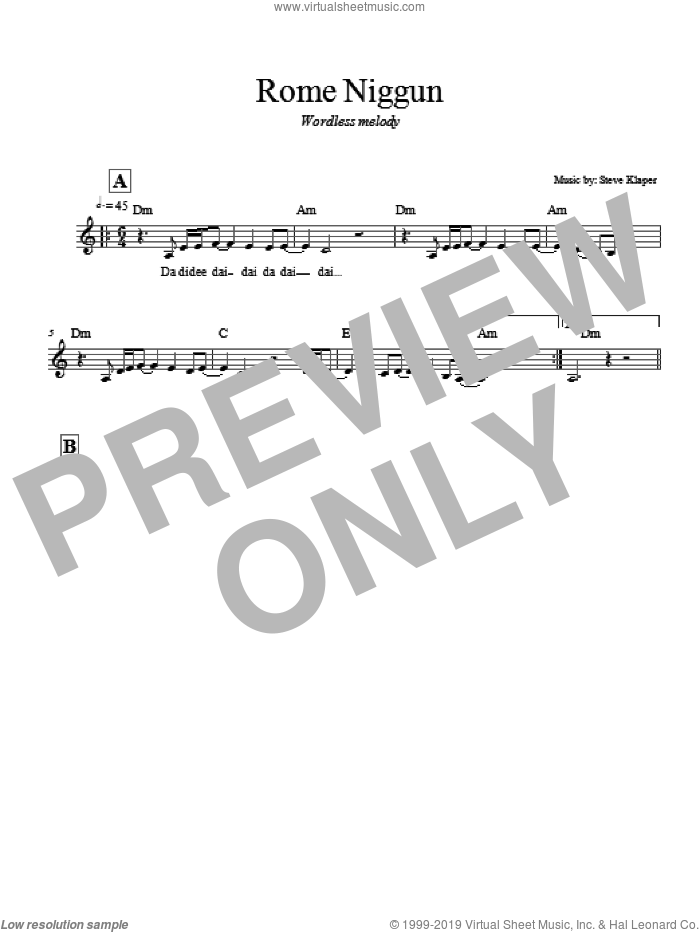 Rome Niggun sheet music for voice and other instruments (fake book) by Steve Klaper, intermediate skill level