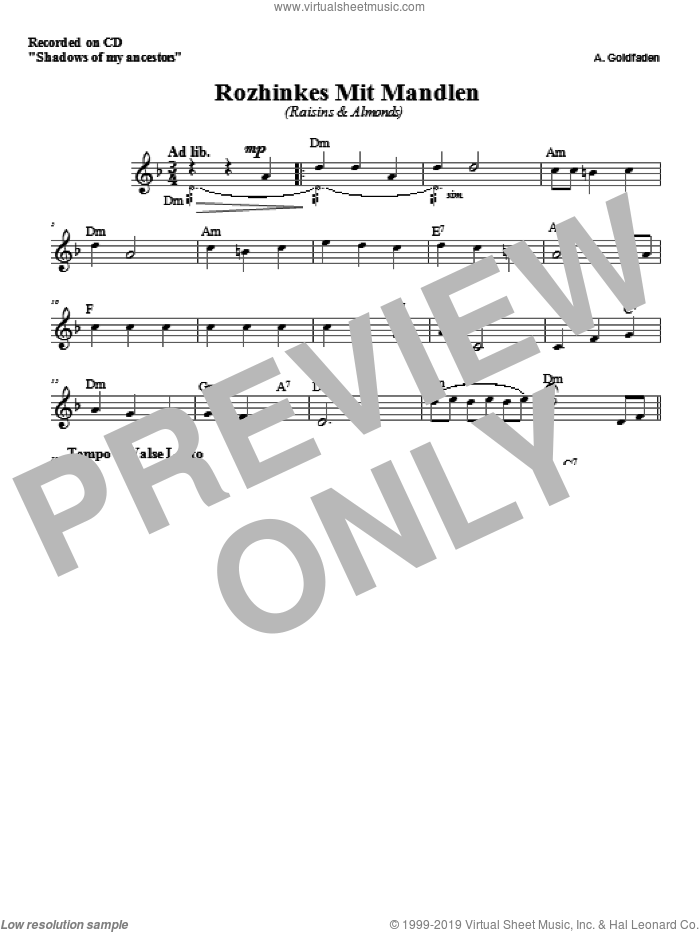 Rozhinkes Mit Mandlen sheet music for voice and other instruments (fake book) by Zinovy Goro, intermediate skill level