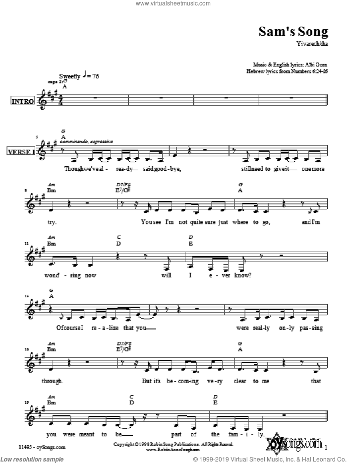 Sam's Song sheet music for voice and other instruments (fake book) by Robin Joseph, intermediate skill level