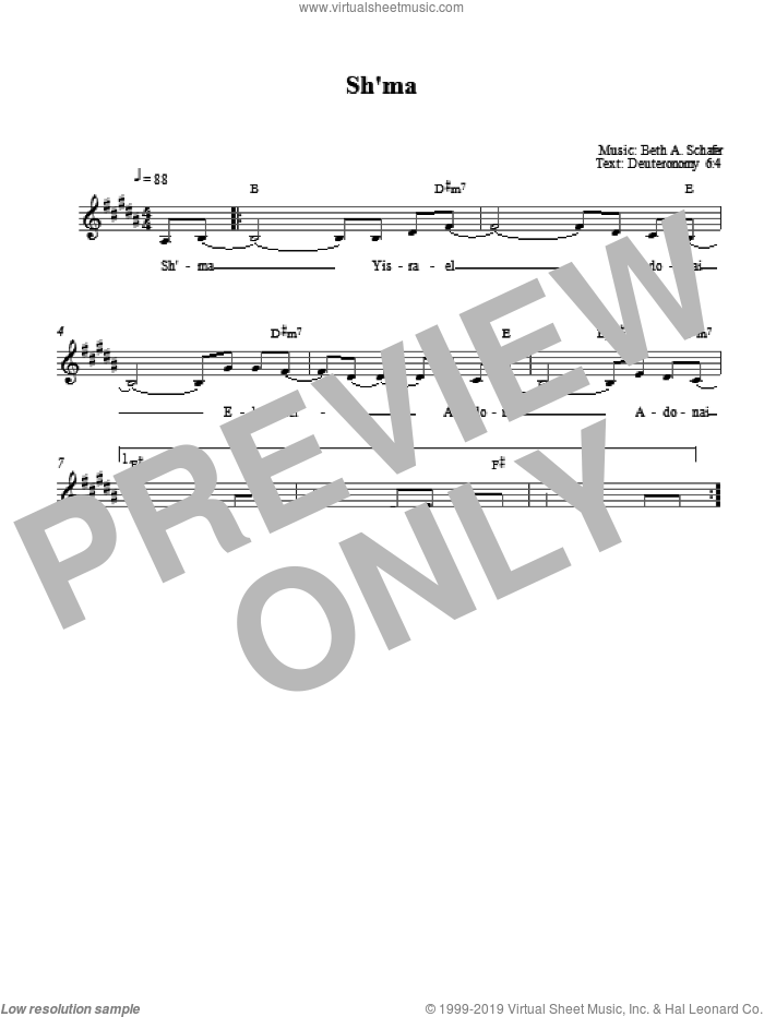 Sh'ma sheet music for voice and other instruments (fake book) by Beth Schafer, intermediate skill level