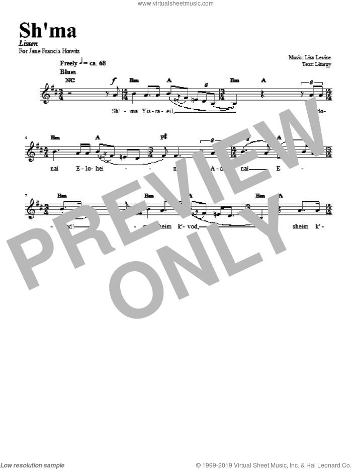 Sh'ma sheet music for voice and other instruments (fake book) by Lisa Levine, intermediate skill level
