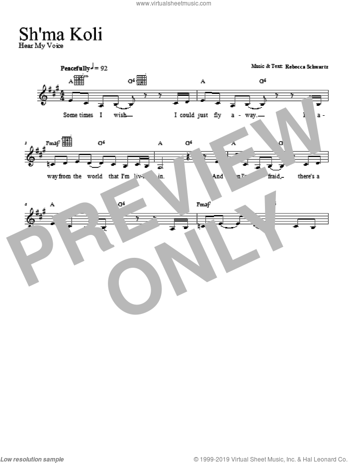 Sh'ma Koli sheet music for voice and other instruments (fake book) by Rebecca Schwartz, intermediate skill level