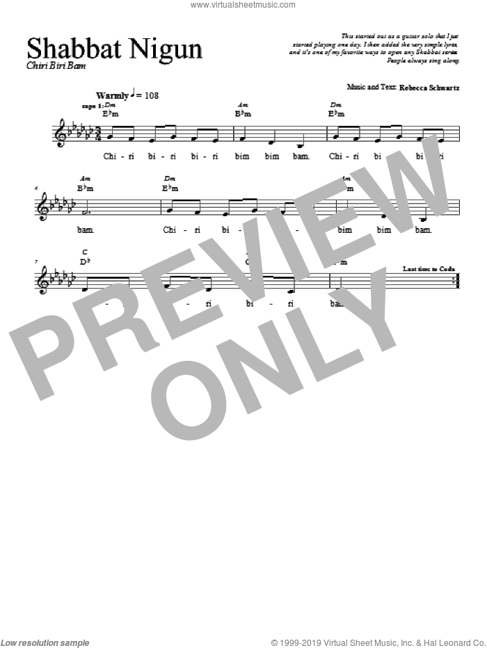 Shabbat Nigun sheet music for voice and other instruments (fake book) by Rebecca Schwartz, intermediate skill level