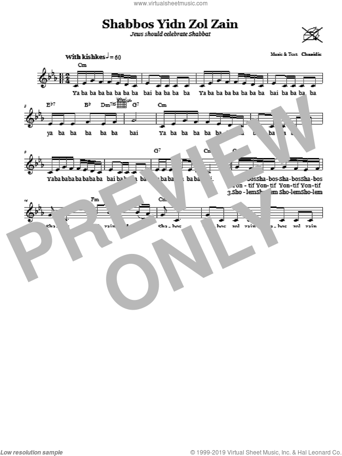 Shabbos Yidn Zol Zain (Jews Should Celebrate Shabbos) sheet music for voice and other instruments (fake book) by Chasidic, intermediate skill level