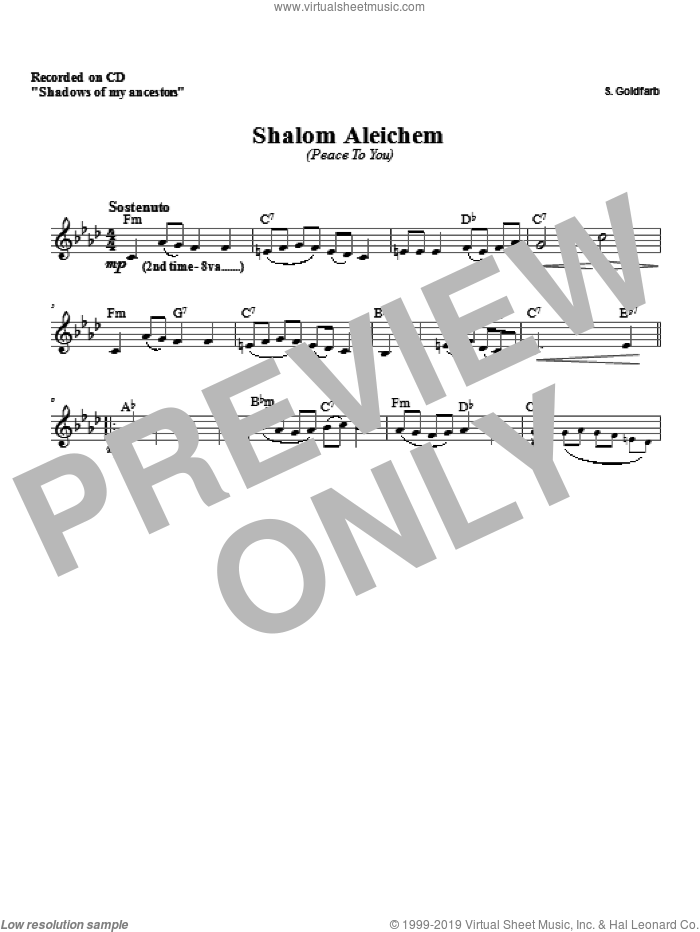 Shalom Aleichem sheet music for voice and other instruments (fake book) by Zinovy Goro, intermediate skill level