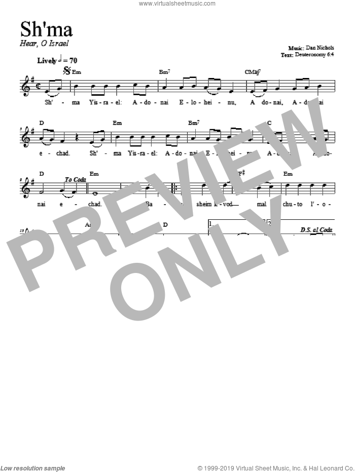 Shema sheet music for voice and other instruments (fake book) by Dan Nichols, intermediate skill level