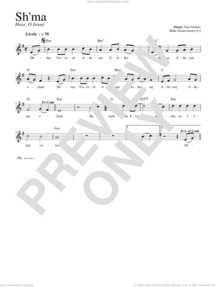 Shema sheet music for voice and other instruments (fake book) by Dan Nichols, intermediate skill level