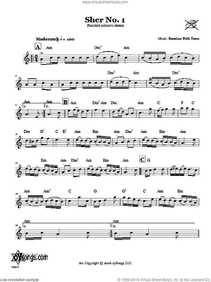 Sher No. 1 (Russian Scissors Dance) sheet music for voice and other instruments (fake book), intermediate skill level