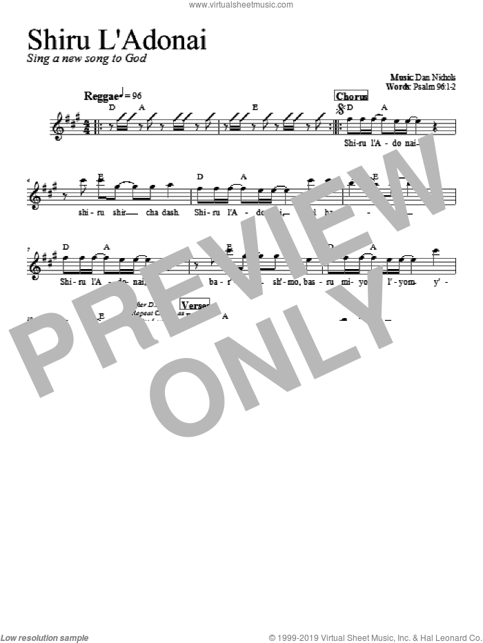Shiru L'Adonai sheet music for voice and other instruments (fake book) by Dan Nichols, intermediate skill level