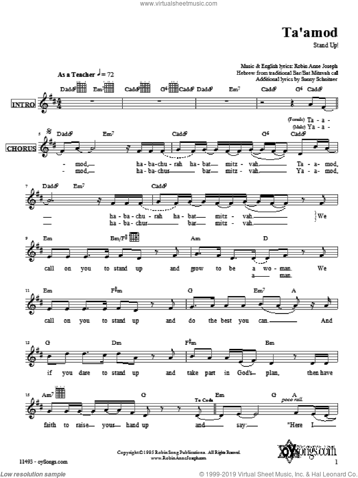 Ta'amod sheet music for voice and other instruments (fake book) by Robin Joseph, intermediate skill level
