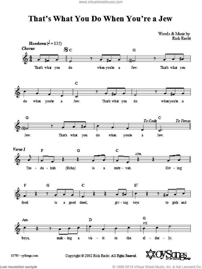 That's What You Do When You're a Jew sheet music for voice and other instruments (fake book) by Rick Recht, intermediate skill level