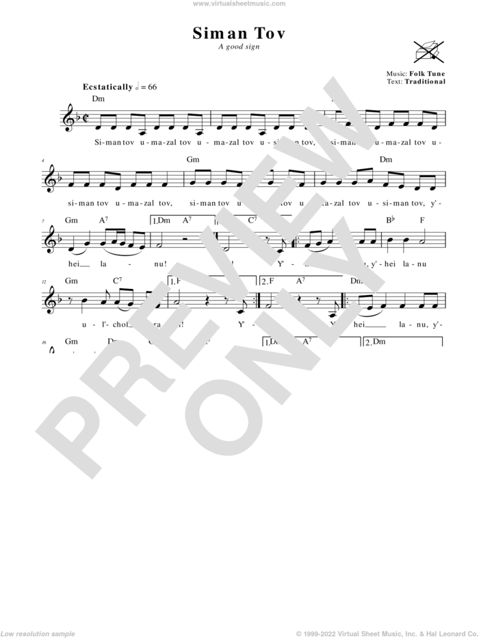 Siman Tov (A Good Sign) sheet music for voice and other instruments (fake book), intermediate skill level