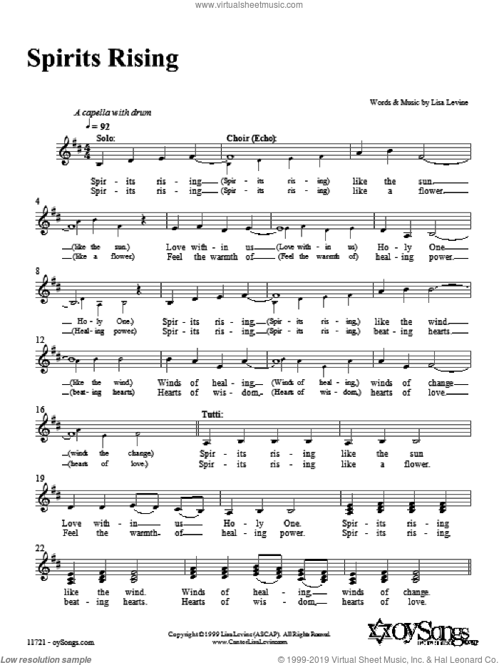 Spirits Rising sheet music for voice and other instruments (fake book) by Lisa Levine, intermediate skill level