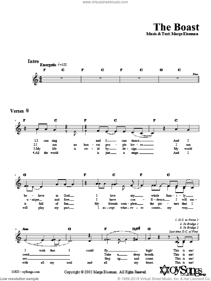 The Boast sheet music for voice and other instruments (fake book) by Marge Eiseman, intermediate skill level