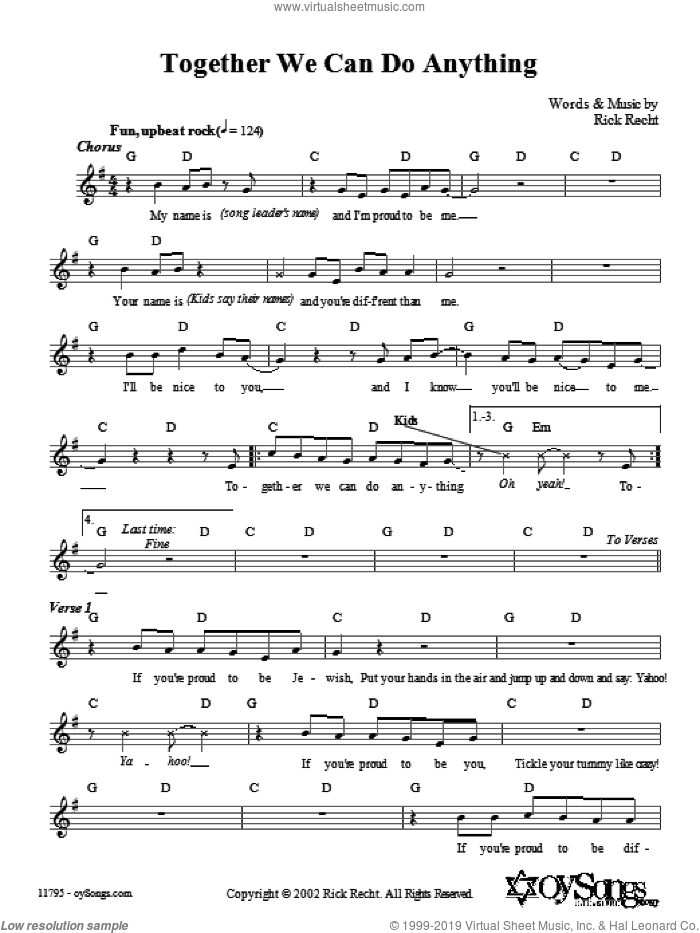 Together We Can Do Anything sheet music for voice and other instruments (fake book) by Rick Recht, intermediate skill level