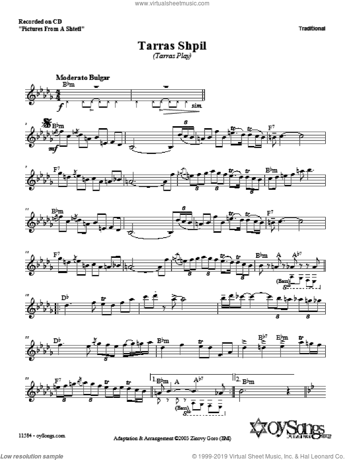 Tarras Shpil sheet music for voice and other instruments (fake book) by Zinovy Goro, intermediate skill level
