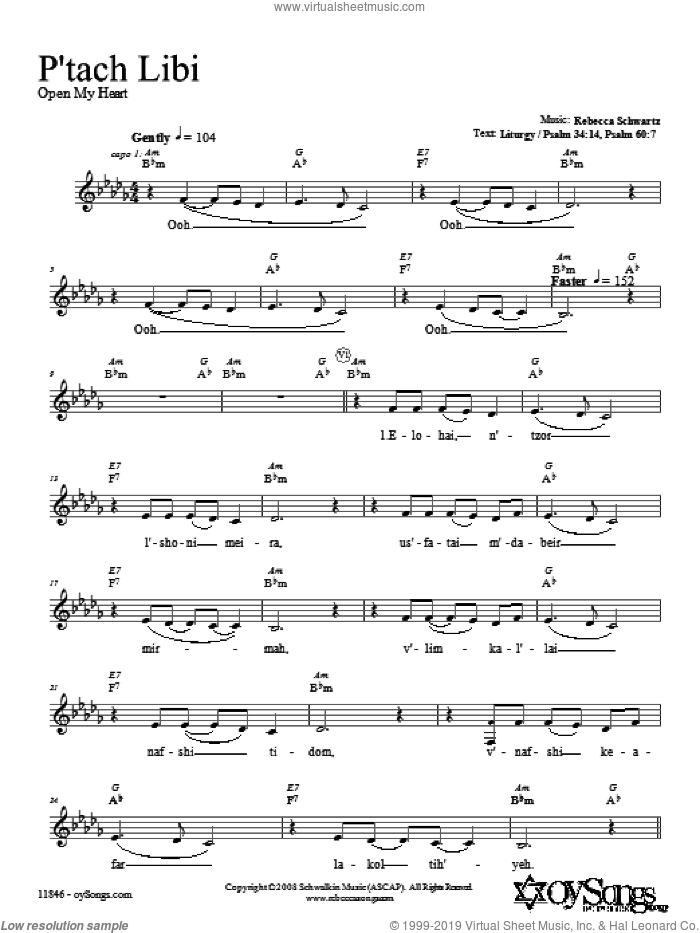 P'tach Libi sheet music for voice and other instruments (fake book) by Rebecca Schwartz, intermediate skill level