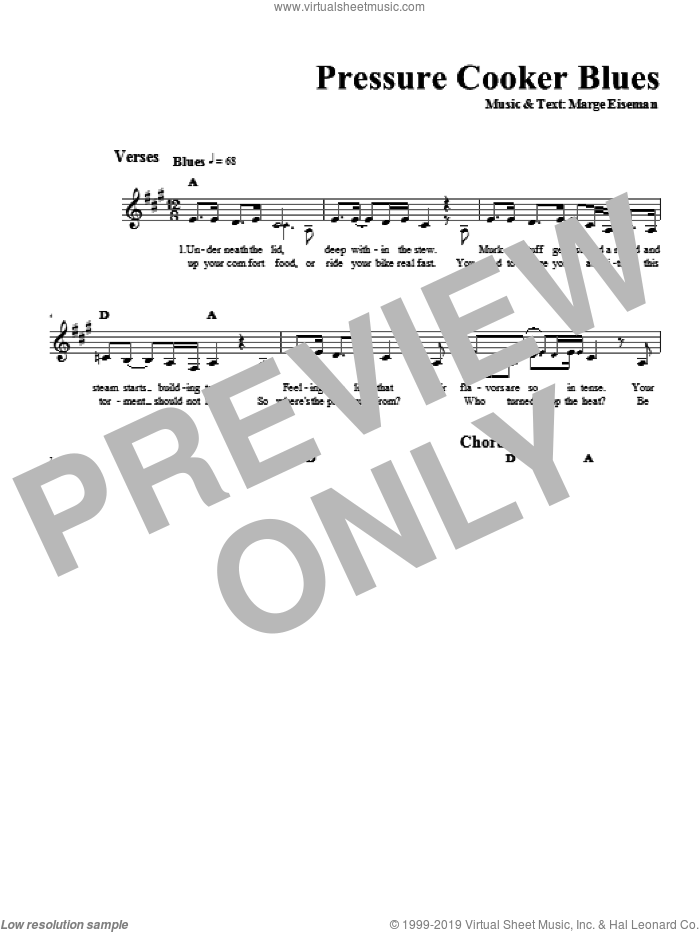 Pressure Cooker Blues sheet music for voice and other instruments (fake book) by Marge Eiseman, intermediate skill level