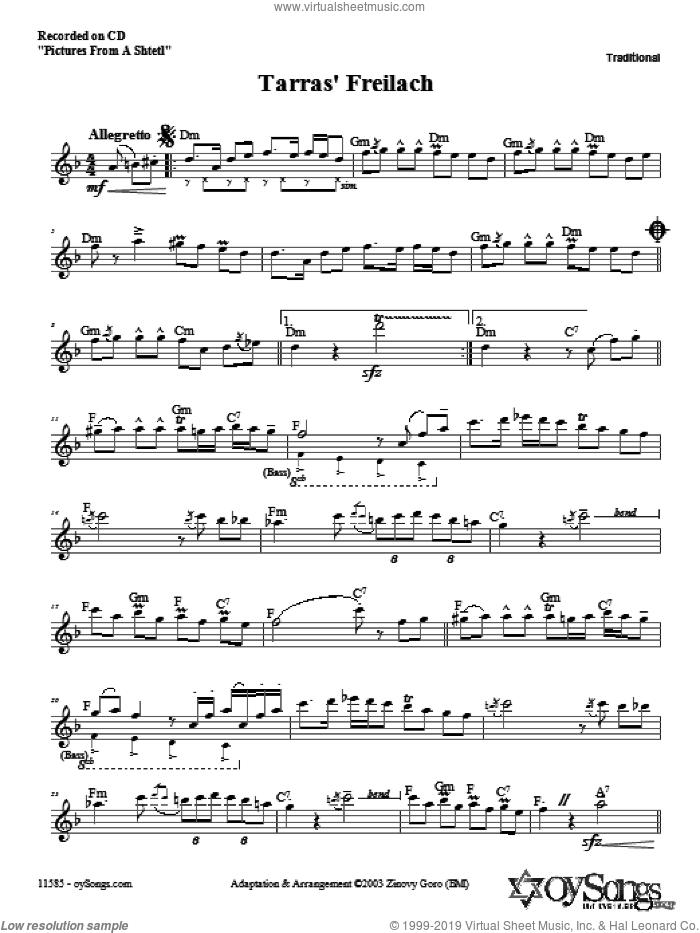 Tarras' Freilach sheet music for voice and other instruments (fake book) by Zinovy Goro, intermediate skill level