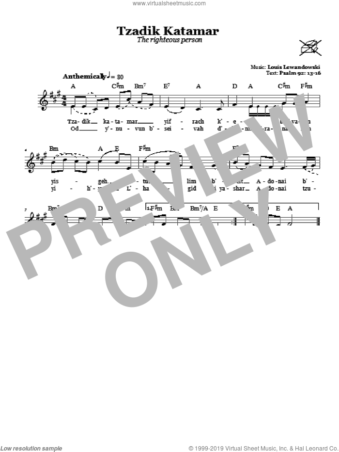 Tzadik Katamar (The Righteous Person) sheet music for voice and other instruments (fake book) by Louis Lewandowski, intermediate skill level