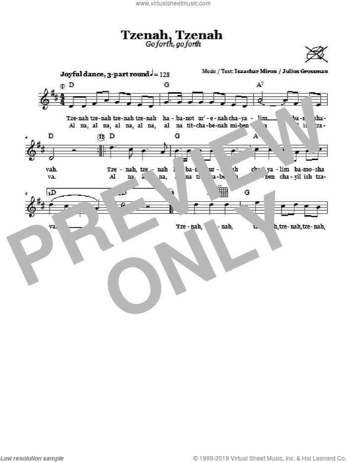 Tzenah, Tzenah (Go Forth, Go Forth) sheet music for voice and other instruments (fake book) by Julius Grossman, intermediate skill level