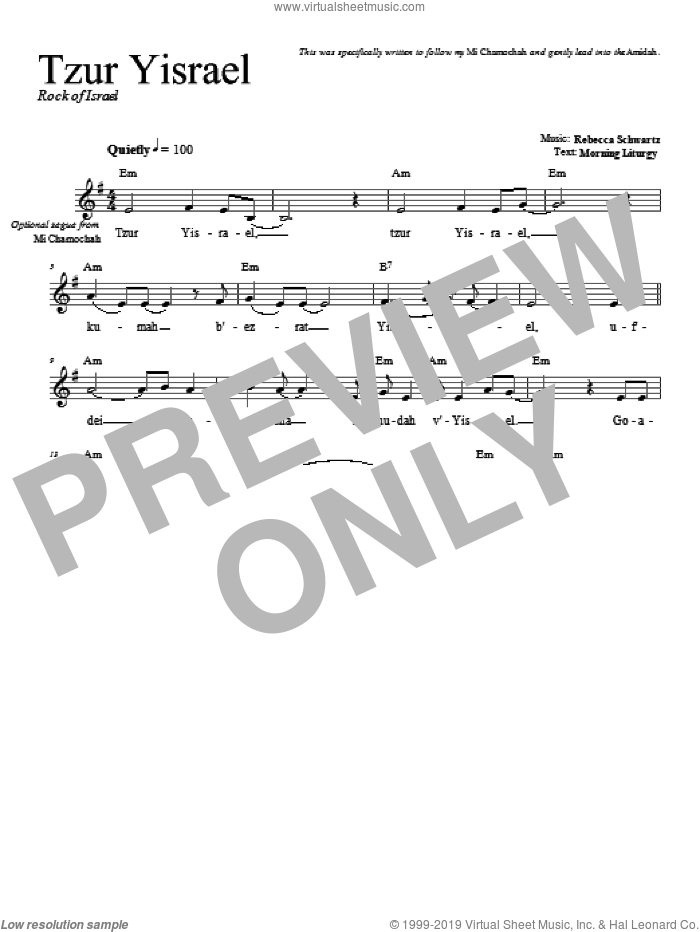 Tzur Yisrael sheet music for voice and other instruments (fake book) by Rebecca Schwartz, intermediate skill level