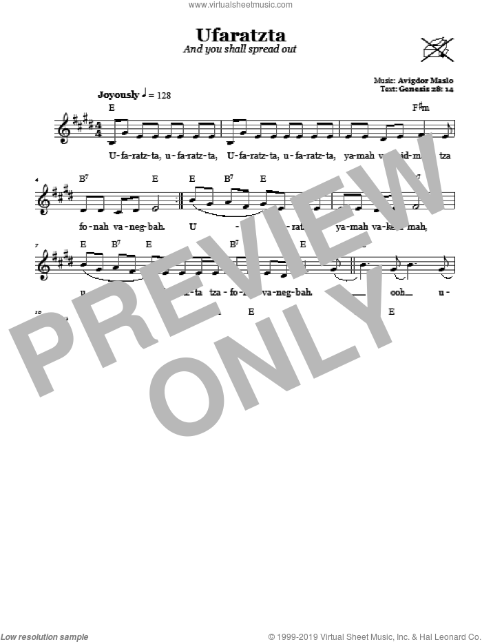 Ufaratzta (And You Shall Spread Out) sheet music for voice and other instruments (fake book) by Avigdor Maslo, intermediate skill level