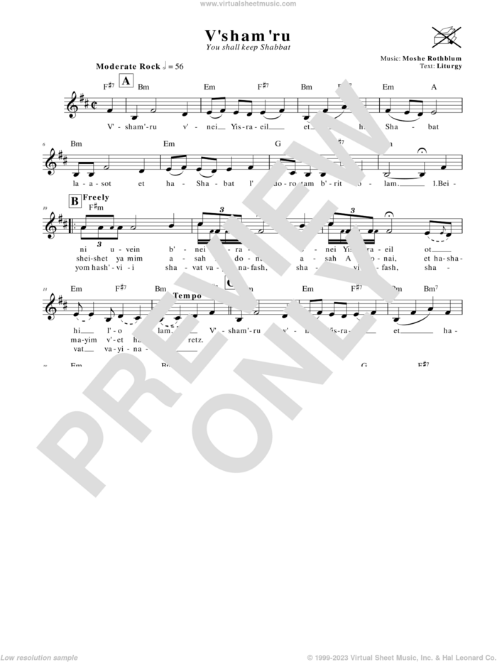V'sham'ru (You Shall Keep Shabbat) sheet music for voice and other instruments (fake book) by Moshe Rothblum, intermediate skill level
