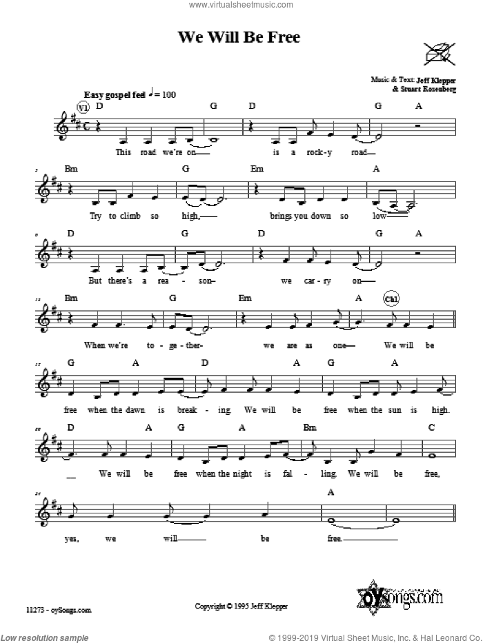 We Will Be Free sheet music for voice and other instruments (fake book) by Jeff Klepper, intermediate skill level